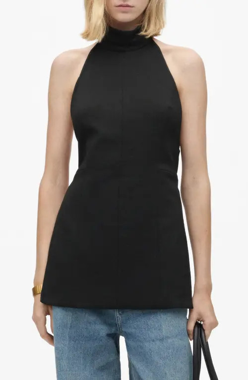 MANGO Open Back Halter Top in Black at Nordstrom, Size X-Large | Nordstrom