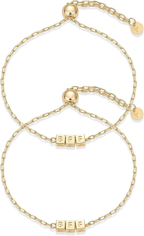 PAVOI 14K Gold Plated Friendship Matching Adjustable Bracelets for Women | Gold Best Friends Brac... | Amazon (US)