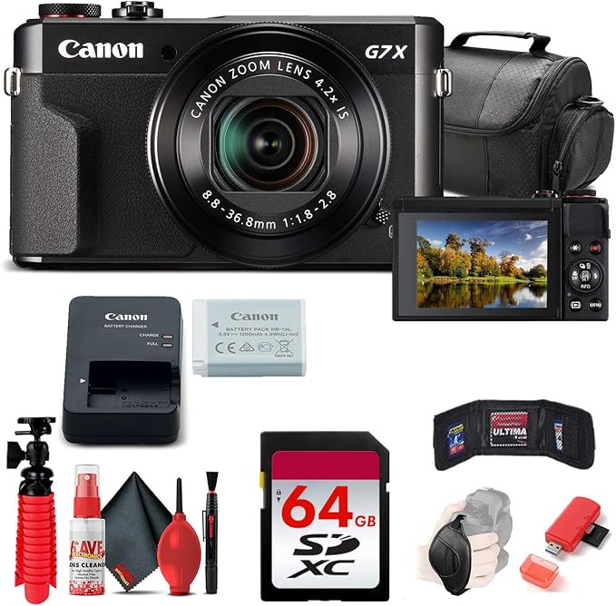 Canon PowerShot G7 X Mark II Digital Camera (1066C001) + 64GB Memory Card + Card Reader + Deluxe ... | Amazon (US)