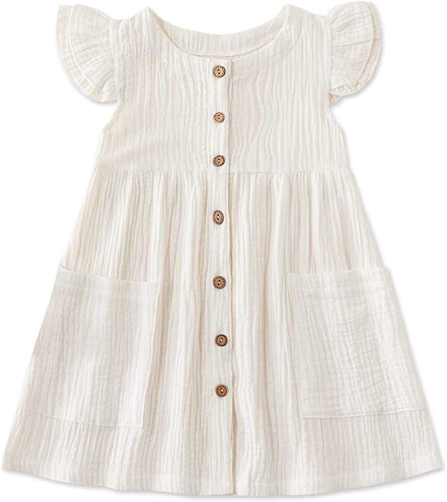 PATPAT Toddler Girl Dresses, Cotton Linen, Ruffle Sleeveless,White, Pink, Ginger, Purple,18-24 Mo... | Amazon (US)