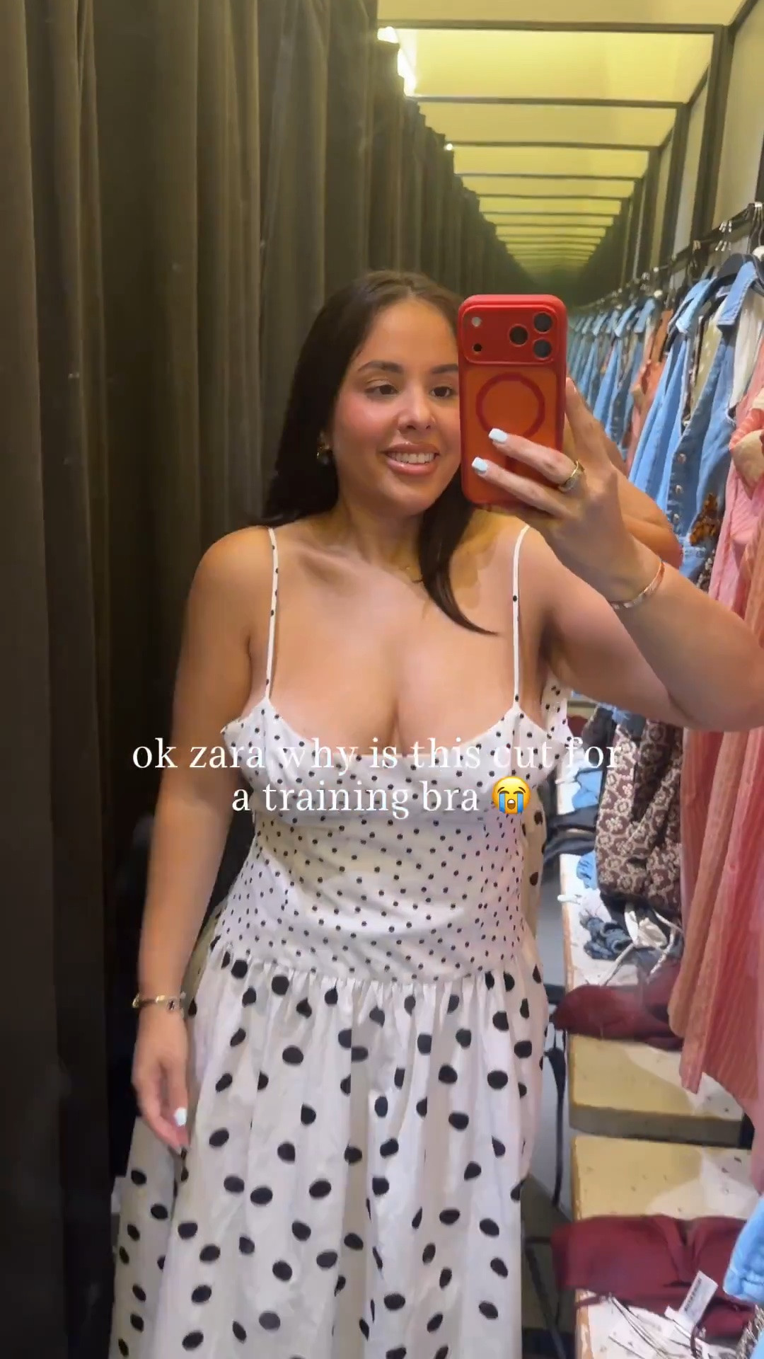 the polka dot dress of my DREAMS and zara cut it for the itty bitty committee 😭 needed full backup to even zip it. midsize verdict: a no but make it dramatic 🤍

#LTKootd #LTKvlog #LTKMidsize