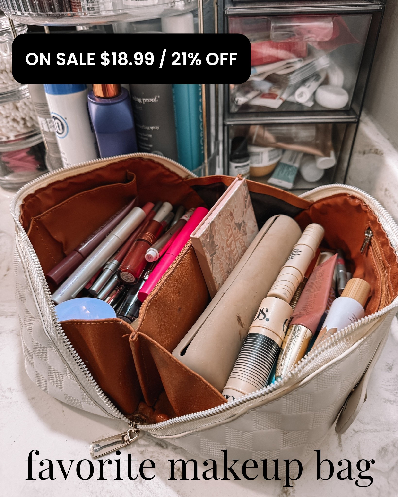 My favorite makeup bag is on sale $18.99 / 21% off ‼️💋 This bag travels with me everywhere! It's the perfect size and fits everything I use 

#LTKSaleAlert #LTKBeauty #LTKmorningroutine