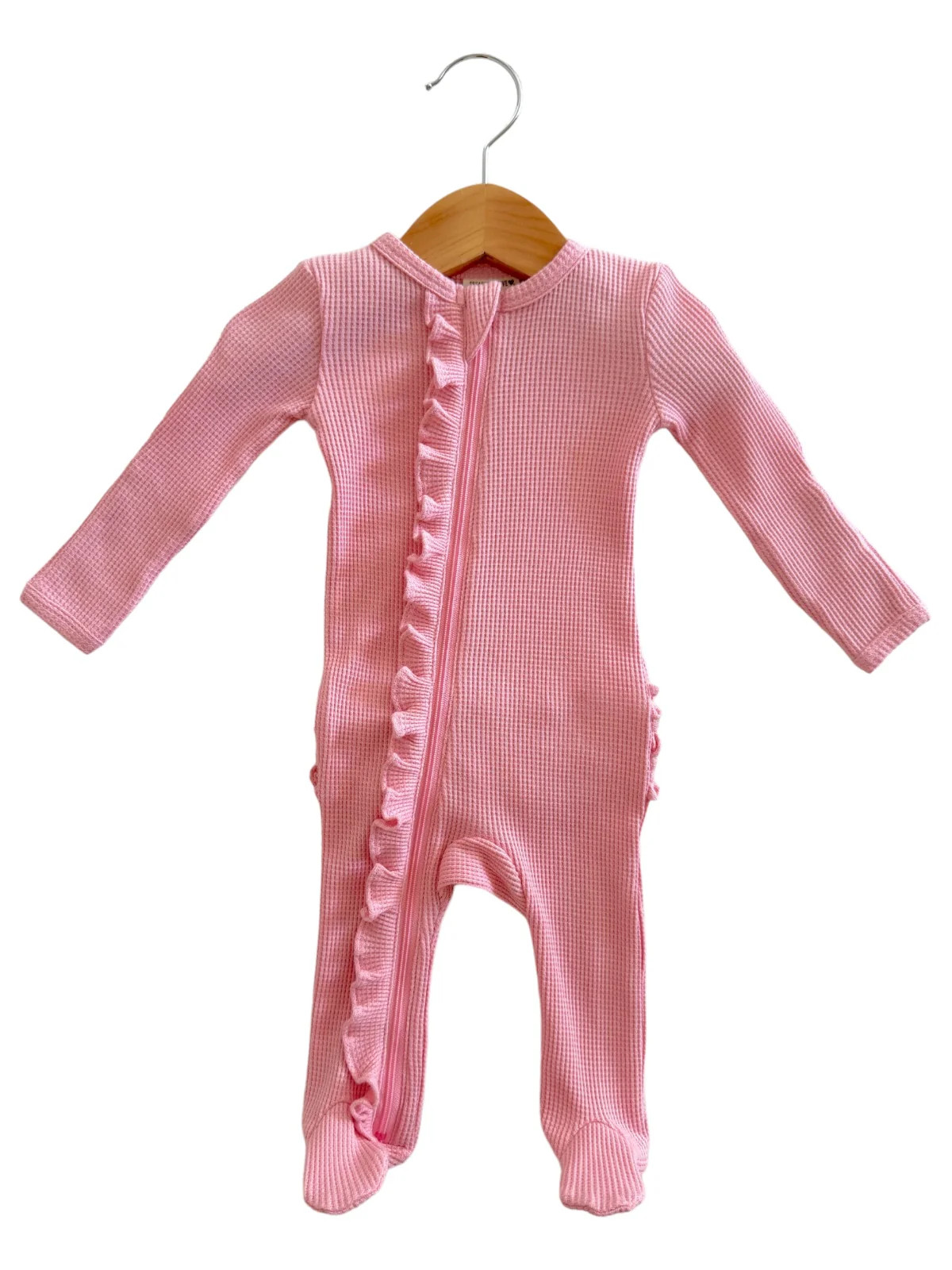 Organic Waffle Ruffle Zip Footie, Pink | SpearmintLOVE