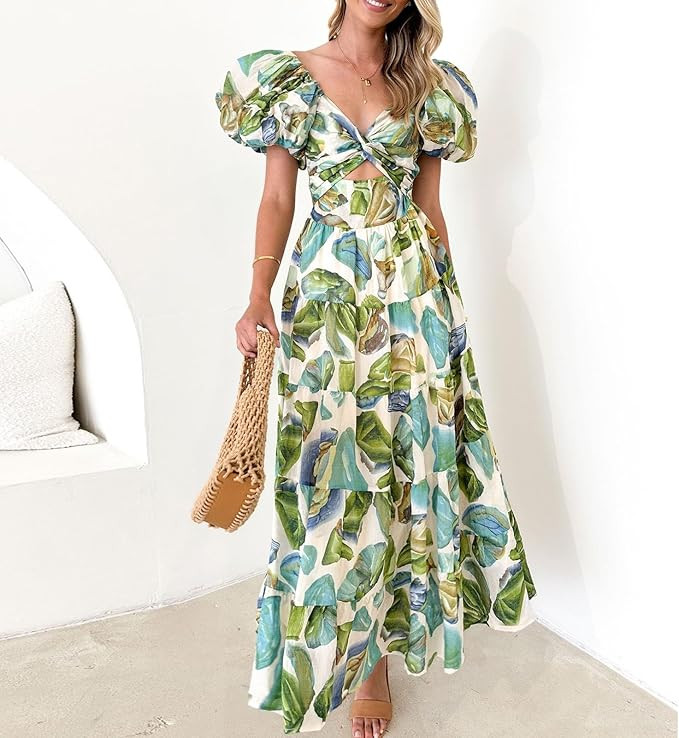 Spring Dresses for Women 2025, Short Sleeve V-Neck Long Dress Casual Summer Dresses for Women Tre... | Amazon (US)