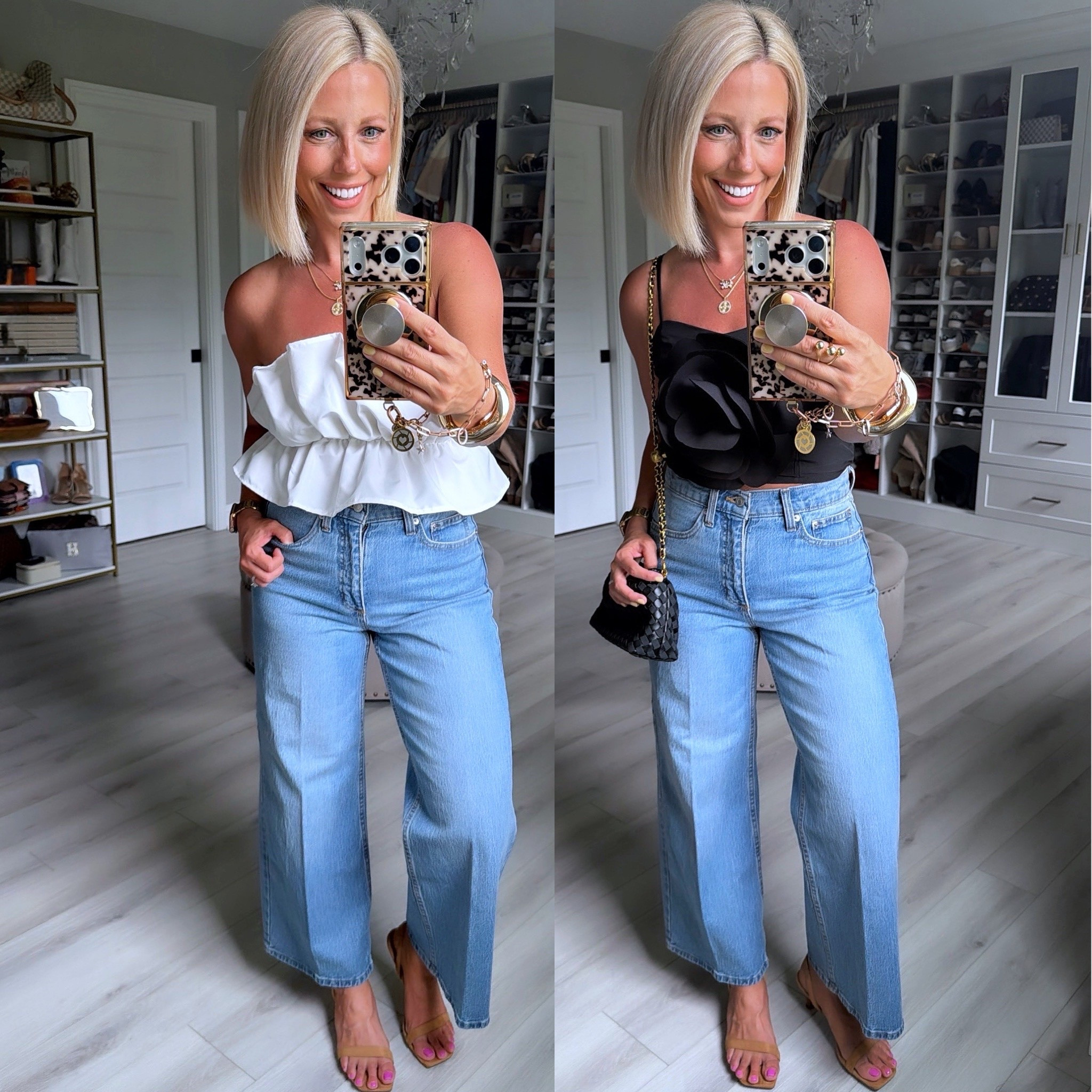 Jeans size 4 (snug fit)
Tanks size medium
Heels sized up (run small)

#LTKSaleAlert #LTKootd #LTKOver40