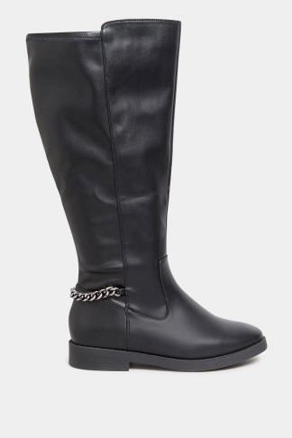 Bottes Noires Chaines Pieds Larges E & Extra Larges EEE | Yours Grandes Tailles FR