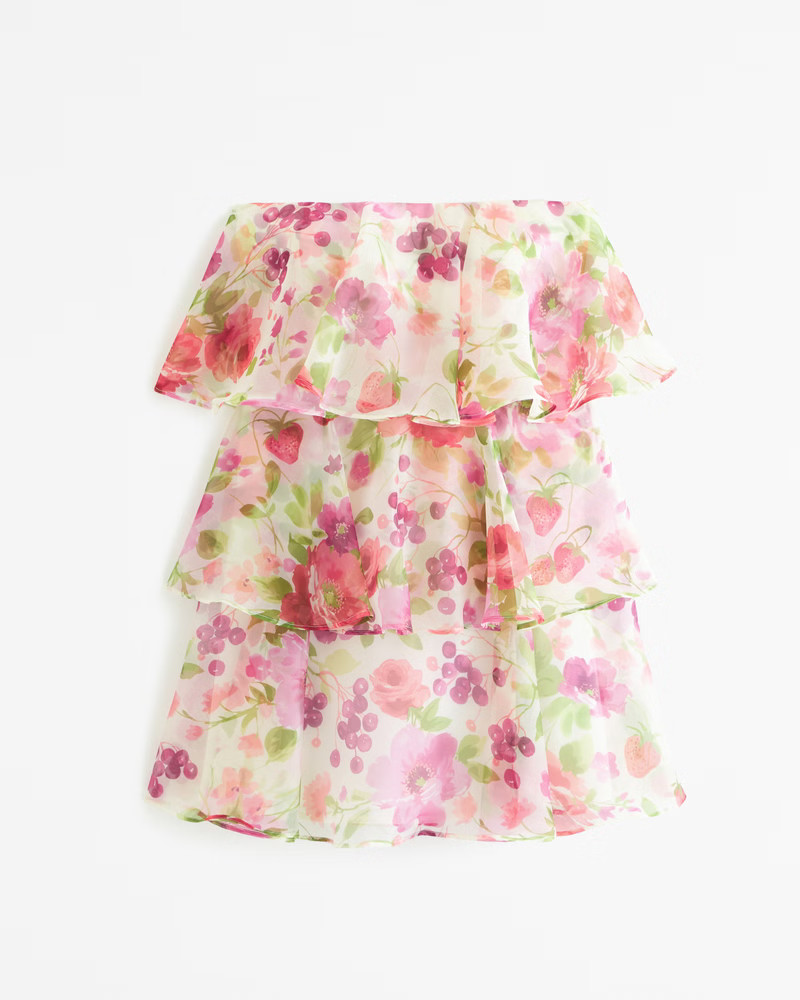 Women's Organza Tiered Strapless Mini Dress | Women's Dresses & Jumpsuits | Abercrombie.com | Abercrombie & Fitch (US)