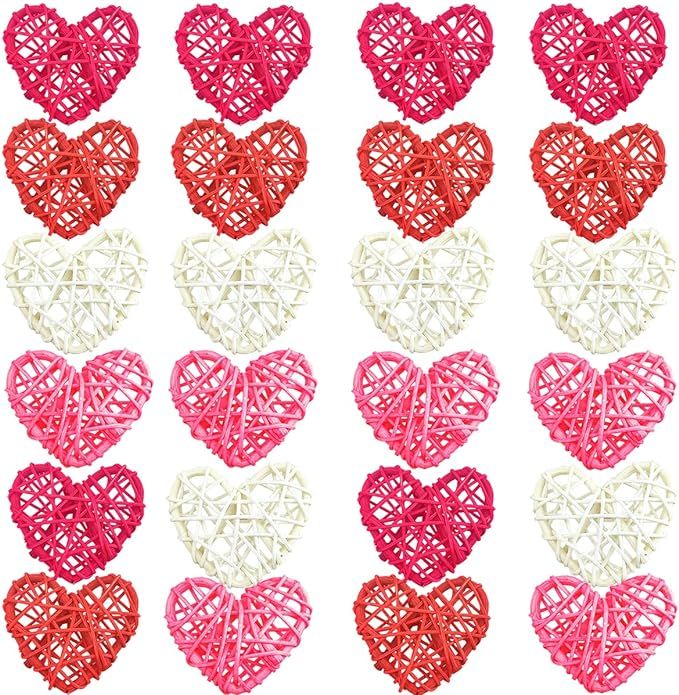 Auswalar 24 PCS Valentine's Day Heart Shaped Rattan Balls Decorative for Valentine's Day Decor DI... | Amazon (US)
