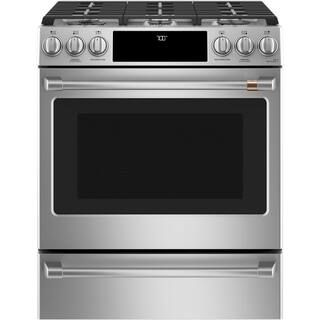 Cafe 30 in. 5.6 cu. ft. Smart Slide-In Gas Range with Self-Cleaning Convection Oven in Stainless ... | The Home Depot