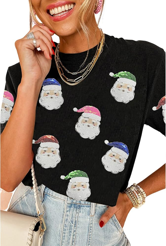 SELINK Womens Summer Short Sleeve Tops Halloween Sequin Pumpkin Printed T Shirts Casual Basic Gra... | Amazon (US)