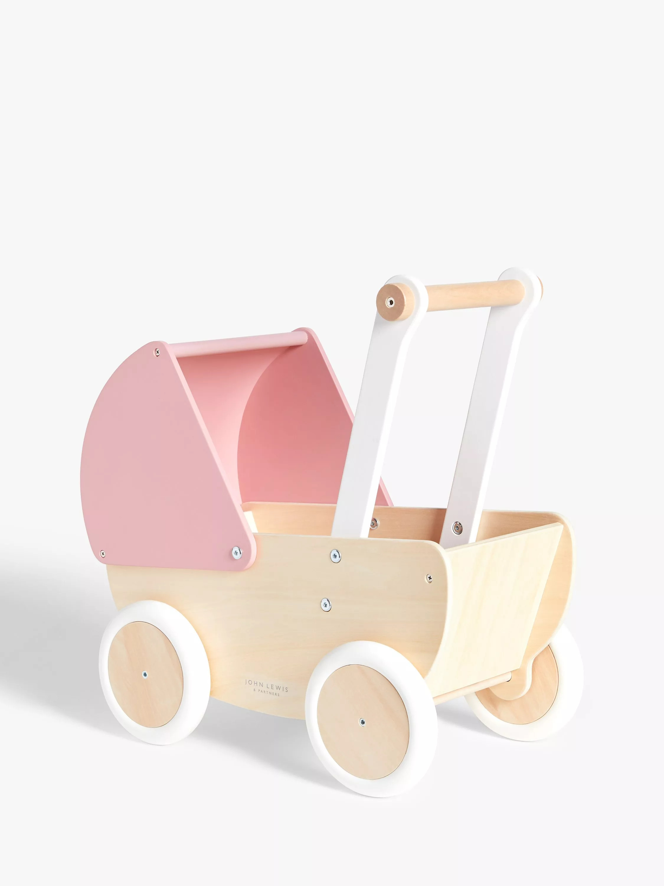 John Lewis Doll's Push-Along Pram Wooden Toy, Pink/Neutral | John Lewis (UK)