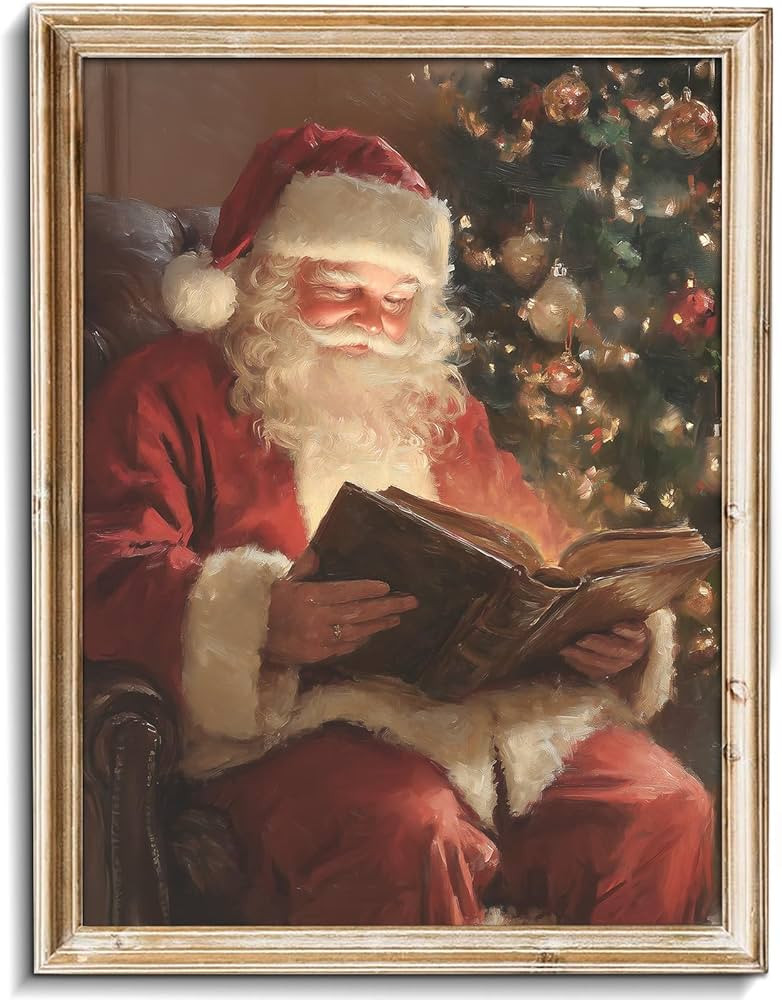 uniro Vintage Santa Claus Print Retro Neutral Christmas Claus Reading Wall Art Antique Xmas Aesth... | Amazon (US)