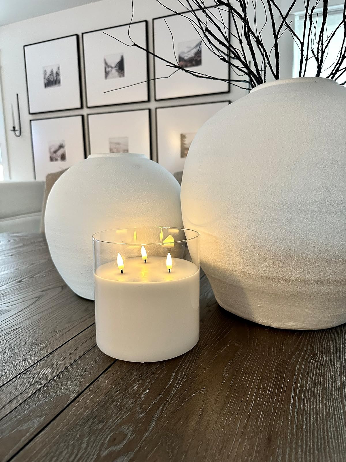 Beautiful flameless candle that flickers like the real thing. Elegant decor. Modern white vases. Black gallery wall flames and iron sconces. Modern organic home decor. | Amazon (US)