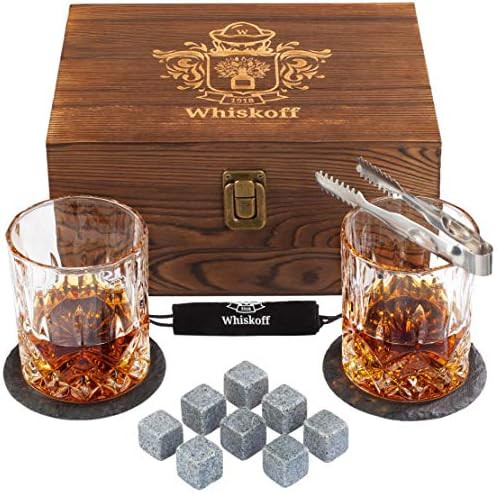 Whiskey Glass Set of 2 - Bourbon Whiskey Stones Gift Set - Rocks Whisky Chilling Stones - Scotch ... | Amazon (US)
