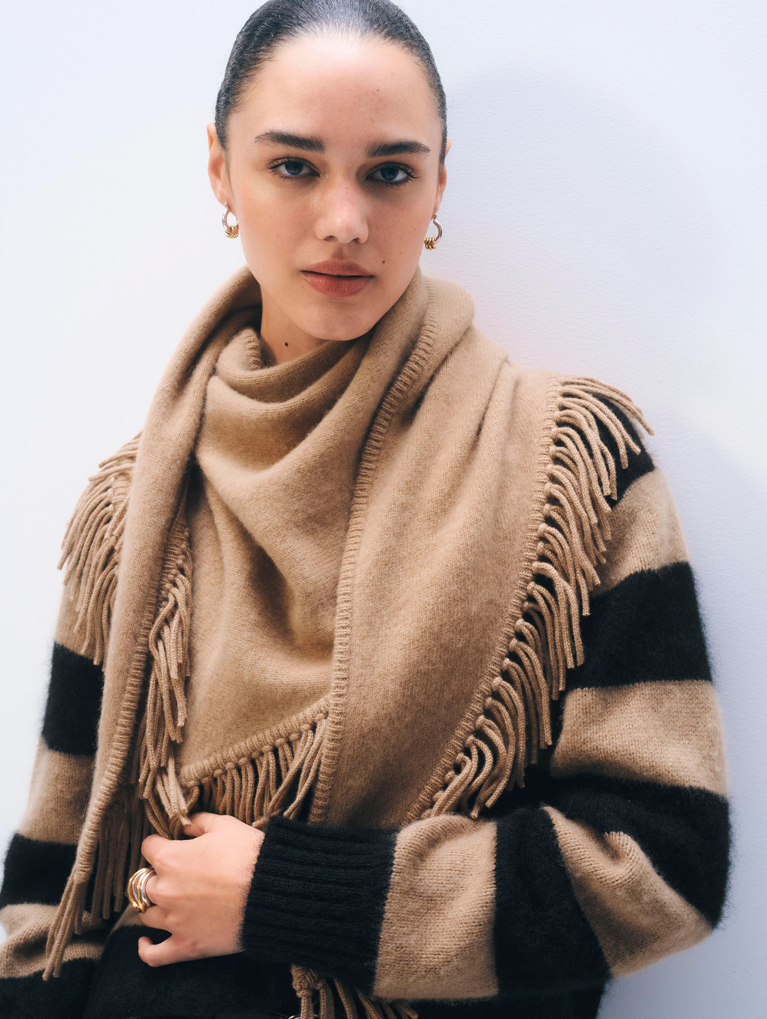 Brushed Fringe Cashmere Scarf | White and Warren