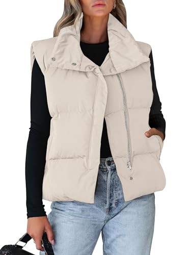 ANRABESS Women Puffer Vest Sleeveless Zip Up Stand Collar Quilted Lightweight Jacket Winter Warm ... | Amazon (US)