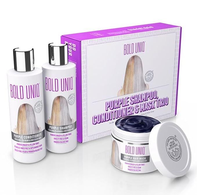 Purple Shampoo, Conditioner & Mask Trio Gift Set. Removes Brassy Yellow Tones. Lightens Blonde, P... | Amazon (US)