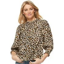 Scoop Mock Neck Top with Ruched Sleeves Women's | Walmart (US)