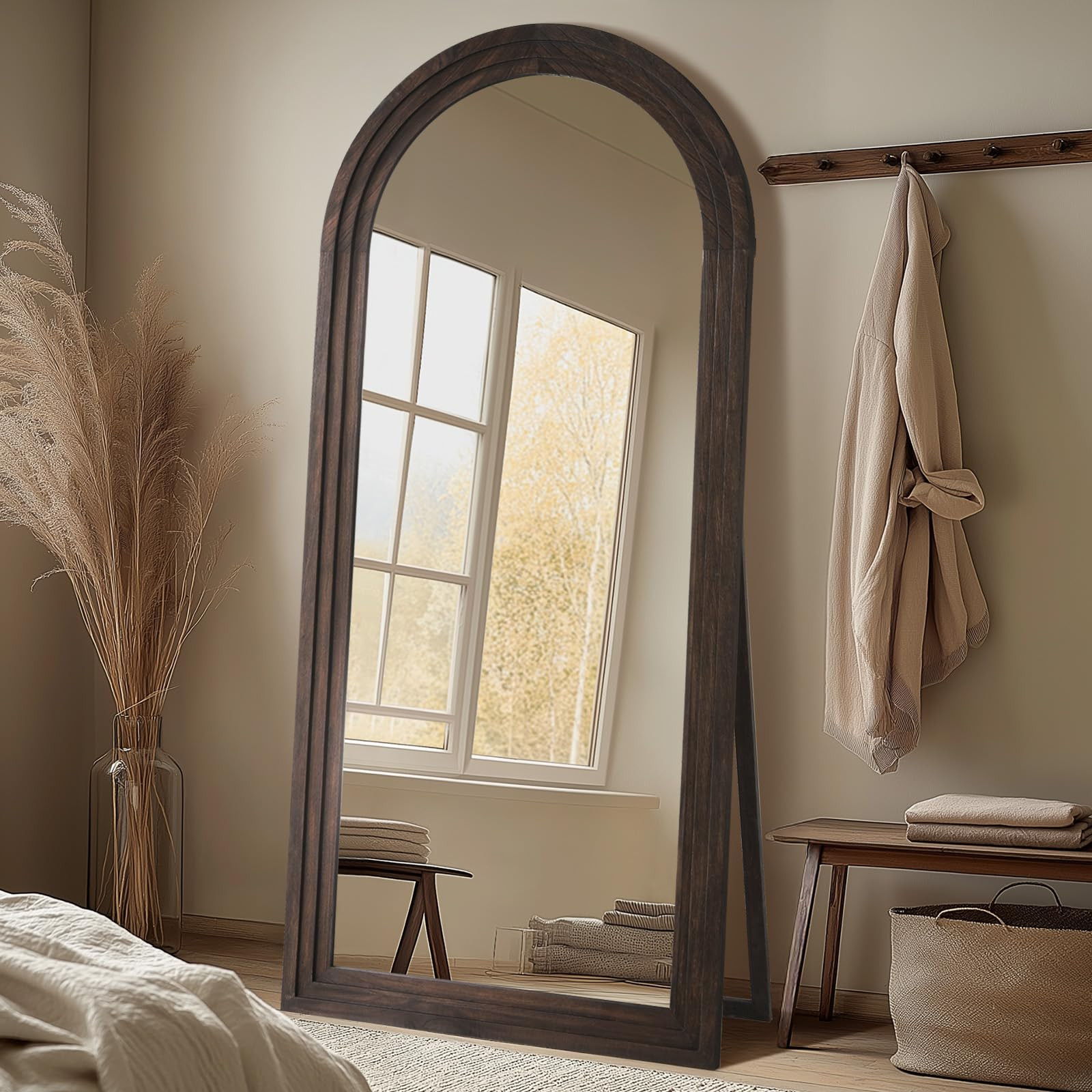 MELOMOIR Arched Full Length Mirror with Solid Wood Frame, 71"x32" Rustic Farmhouse Large Floor Mi... | Amazon (US)
