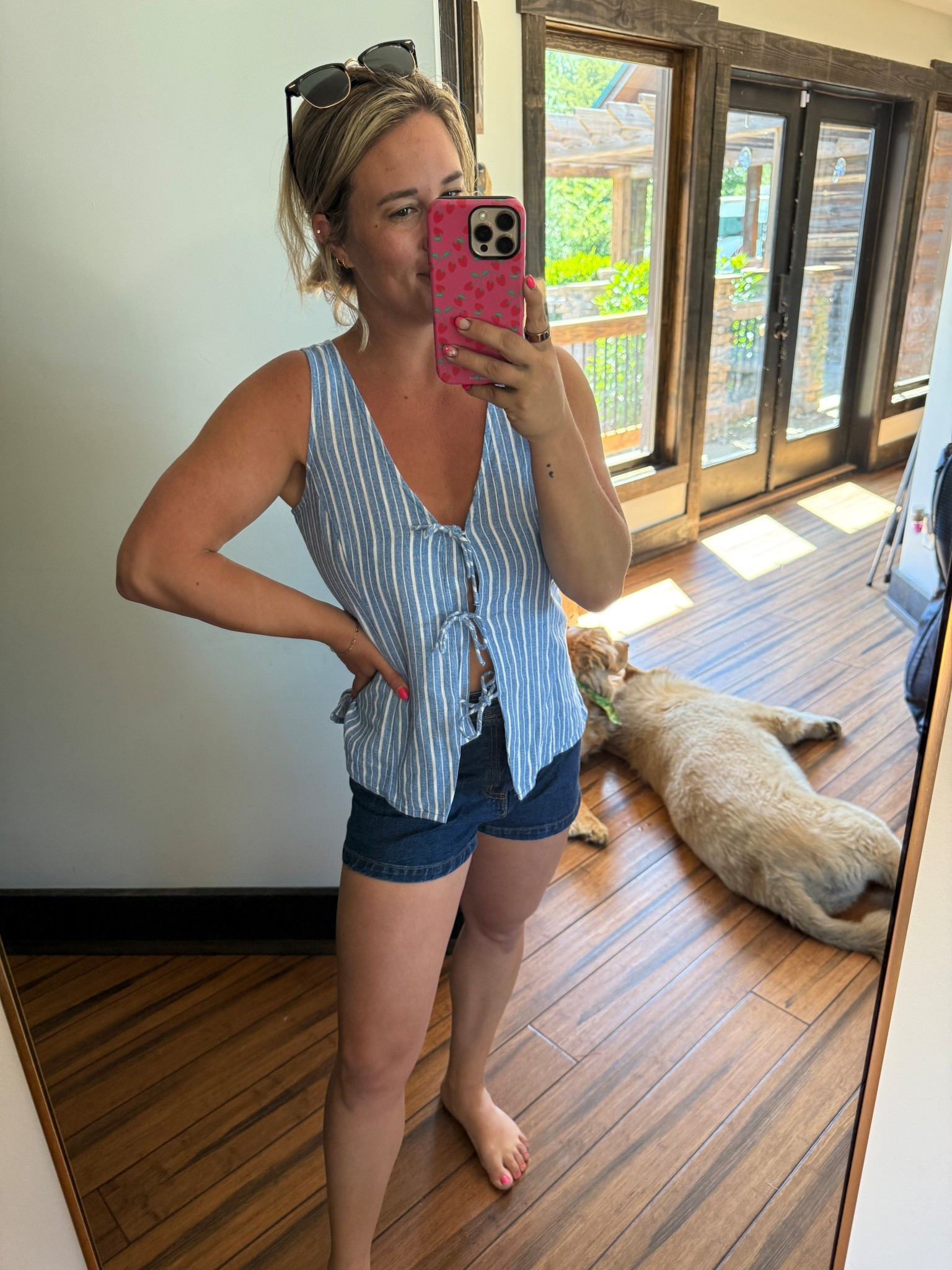 Will be wearing this casual summer outfit on repeat! Small top and size 4 shorts 

Summer outfit, blue strip, tie top 

#LTKStyleTip #LTKFindsUnder50 #LTKPetite