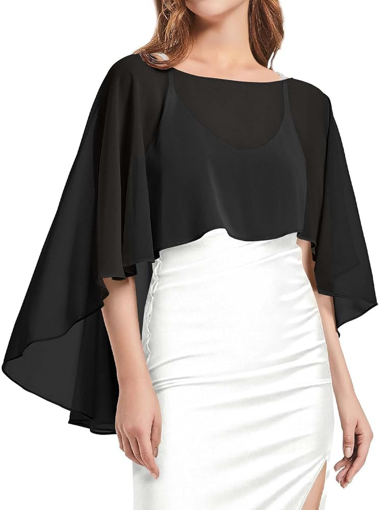 Womens Capelets Shawls and Wraps for Evening Dress Chiffon Capes Wedding Cover Up | Amazon (US)