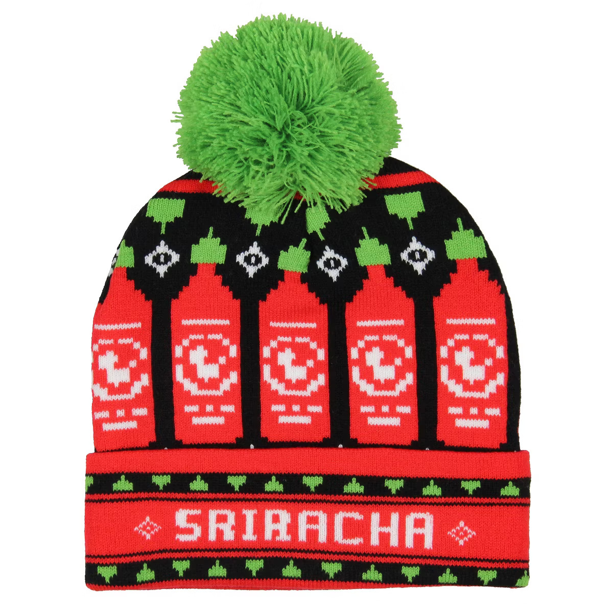Sriracha Cuffed Beanie Hat Sriracha Hot Chili Sauce Holiday Sriracha Bottles Rib Knit Pom Pom Cuf... | Target