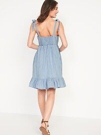 Fit &#x26; Flare Tie-Shoulder Chambray Mini Dress for Women | Old Navy (US)