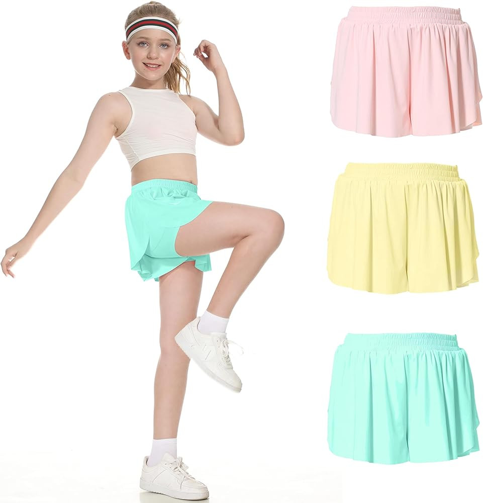 2-in-1 Girls Flowy Shorts with Spandex Liner Athletic Butterfly Shorts Kids Summer Running Tennis... | Amazon (US)