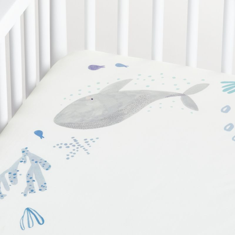 Organic Cotton Sea Baby Crib Placement Fitted Sheet + Reviews | Crate & Kids | Crate & Barrel
