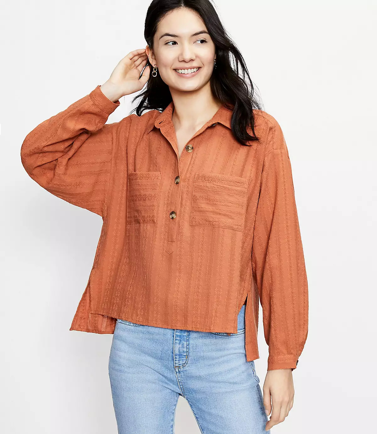 Petite Pocket Henley Shirt | LOFT