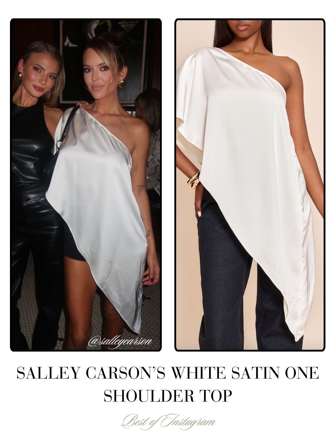 Salley Carson’s White Satin One Shoulder Top 📸 = @salleycarson