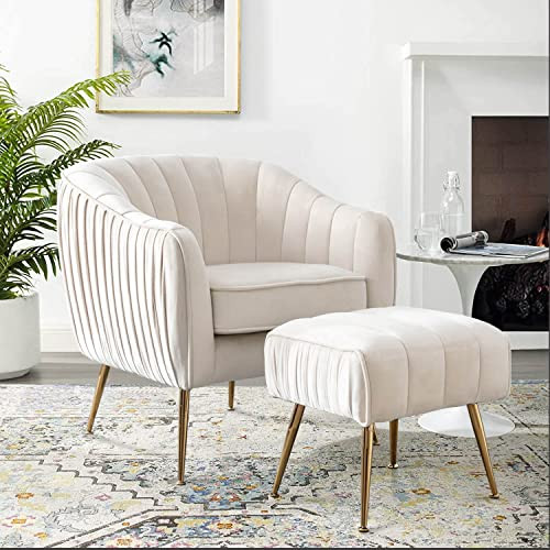 Altrobene Velvet Accent Chair with Ottoman, Living Room Bedroom Chair Set, Modern Barrel Arm Chai... | Amazon (US)