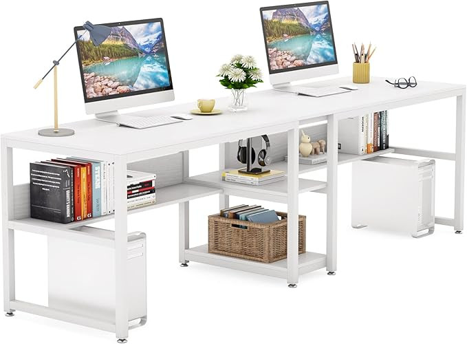 Tribesigns Two Person Desk with Bookshelf, 78.7 Computer Office Double Desk for Two Person, Rusti... | Amazon (US)