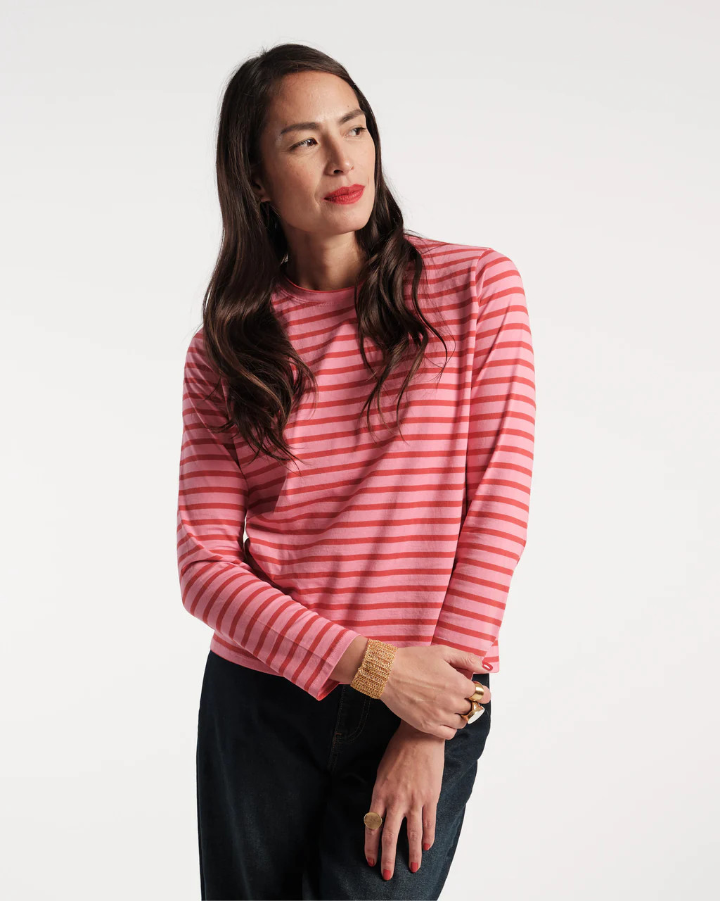 Long Sleeve Striped Tee Shirt - Pink Red | Frances Valentine