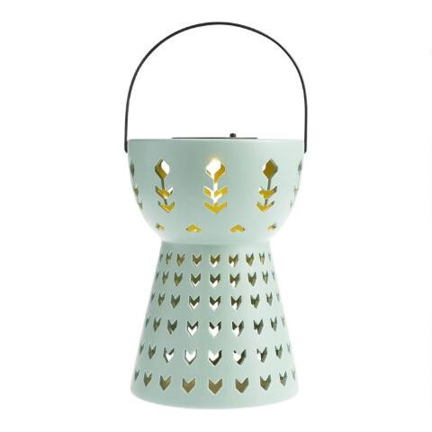 Aqua Geometric Ceramic Solar LED Lantern | World Market