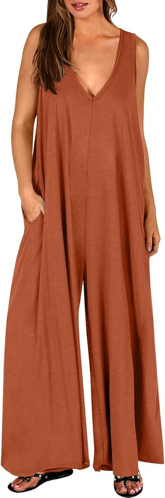ANRAEBSS Jumpusits for Women Casual Summer Sleeveless Loose Wide Leg Rompers Baggy Overalls Jumpe... | Amazon (US)