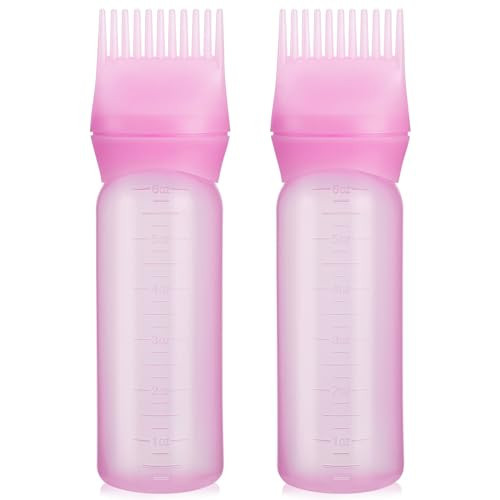Pimoys 2 Pack Root Comb Applicator Bottle, 6 Ounce Oil Applicator for Hair Dye, Hair Oiling Applicator Hair Coloring Brush Bottle with Graduated Scale | Amazon (US)