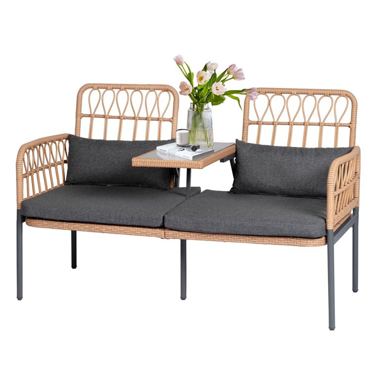 Tappio Outdoor Rattan Loveseat, Patio Rattan Conversation Set Seat Sofa Cushioned Loveseat Table ... | Walmart (US)