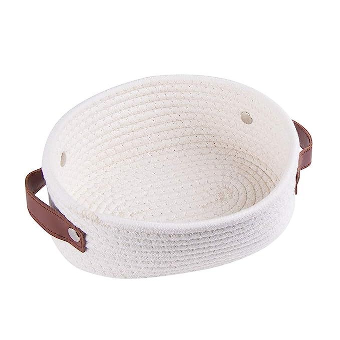 Small Woven Basket for Storage Oval Rope Coil Baskets with Handle Mini Cotton Basket Little Organ... | Amazon (US)