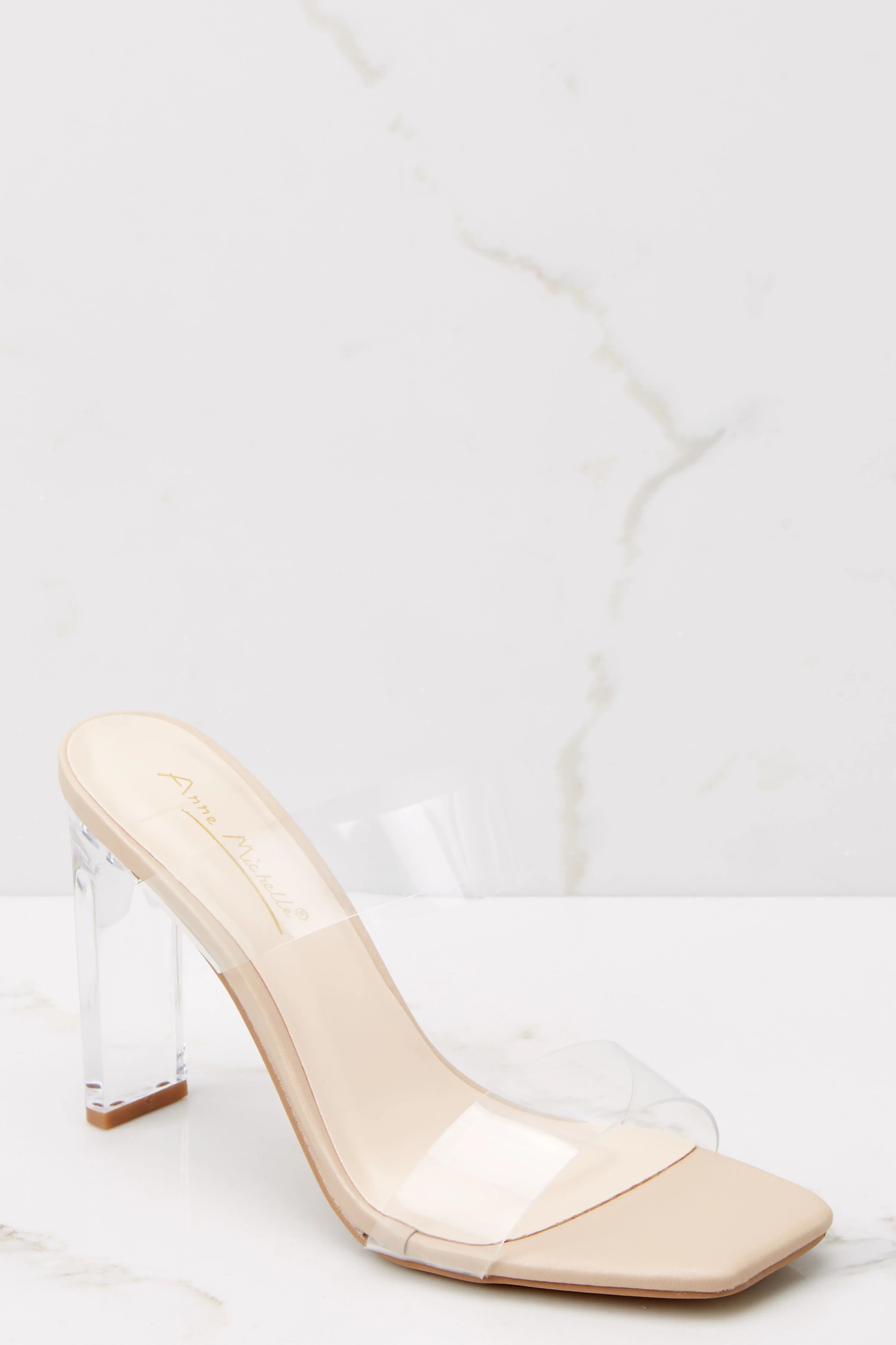 Really Love These Nude And Clear Heels | Red Dress 