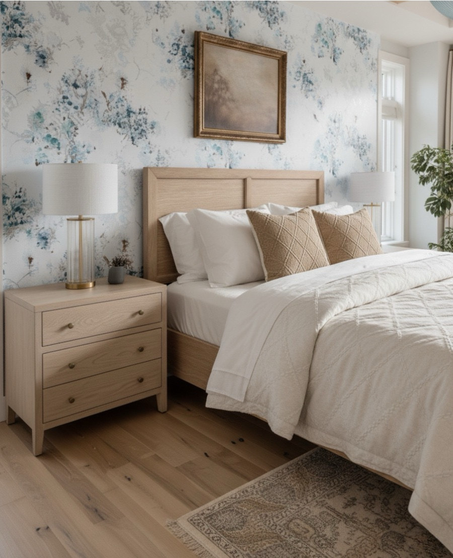 A serene bedroom moment featuring a light oak nightstand that blends timeless craftsmanship with modern warmth. The ribbed glass and brass table lamp adds a soft glow that highlights the room’s organic textures and tranquil tones. Paired with a scenic abstract wall art and a soft neutral quilt, this setup feels calm, layered, and perfectly balanced.

Shop the look:
Light oak nightstand | Glass tube brass table lamp | Scenic wall art | Neutral quilt bedding | Beige area rug | Cozy bedroom decor 



#LTKSaleAlert #LTKHome