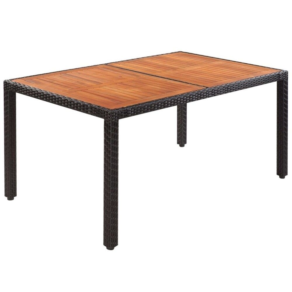 Outdoor Table Poly Rattan Acacia Wood Top 59"x35.4"x29.5" (Black) | Bed Bath & Beyond