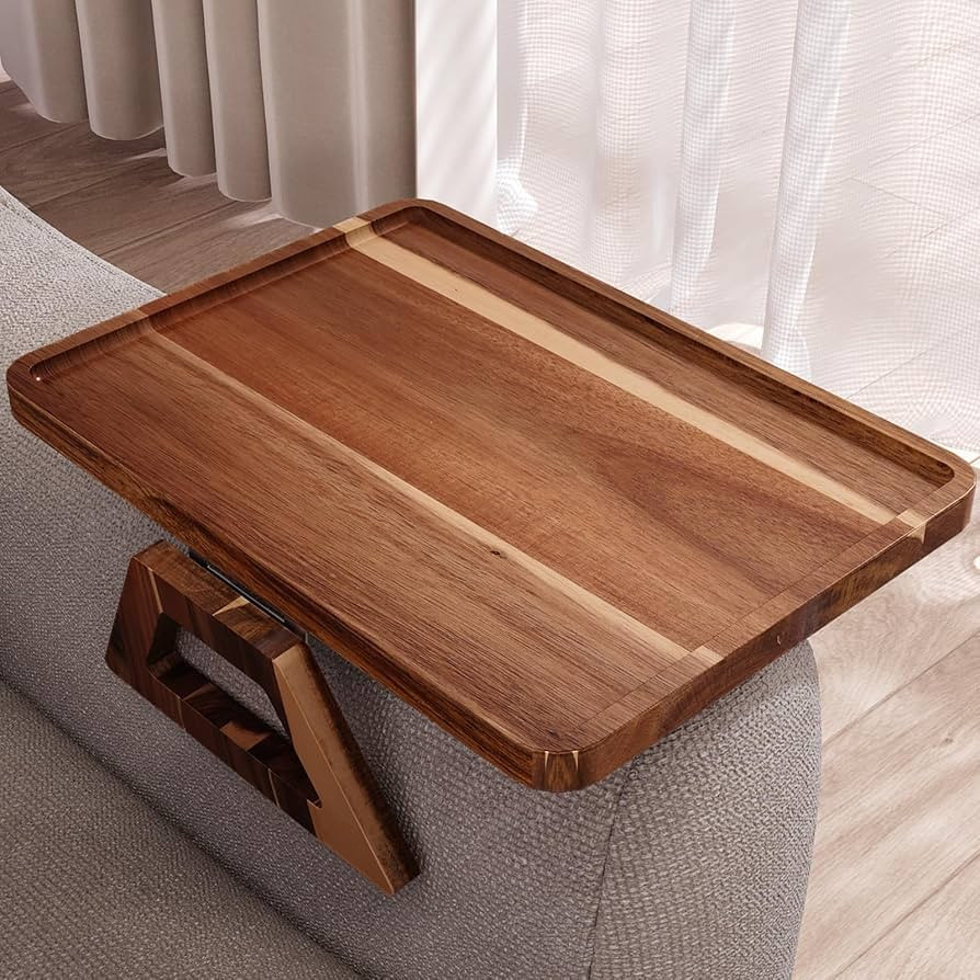 Acacia Wood Couch Arm Tray,Folding Sofa Armrest Tray,Couch Arm Table Clip-On Couch Desk for Drink... | Amazon (US)