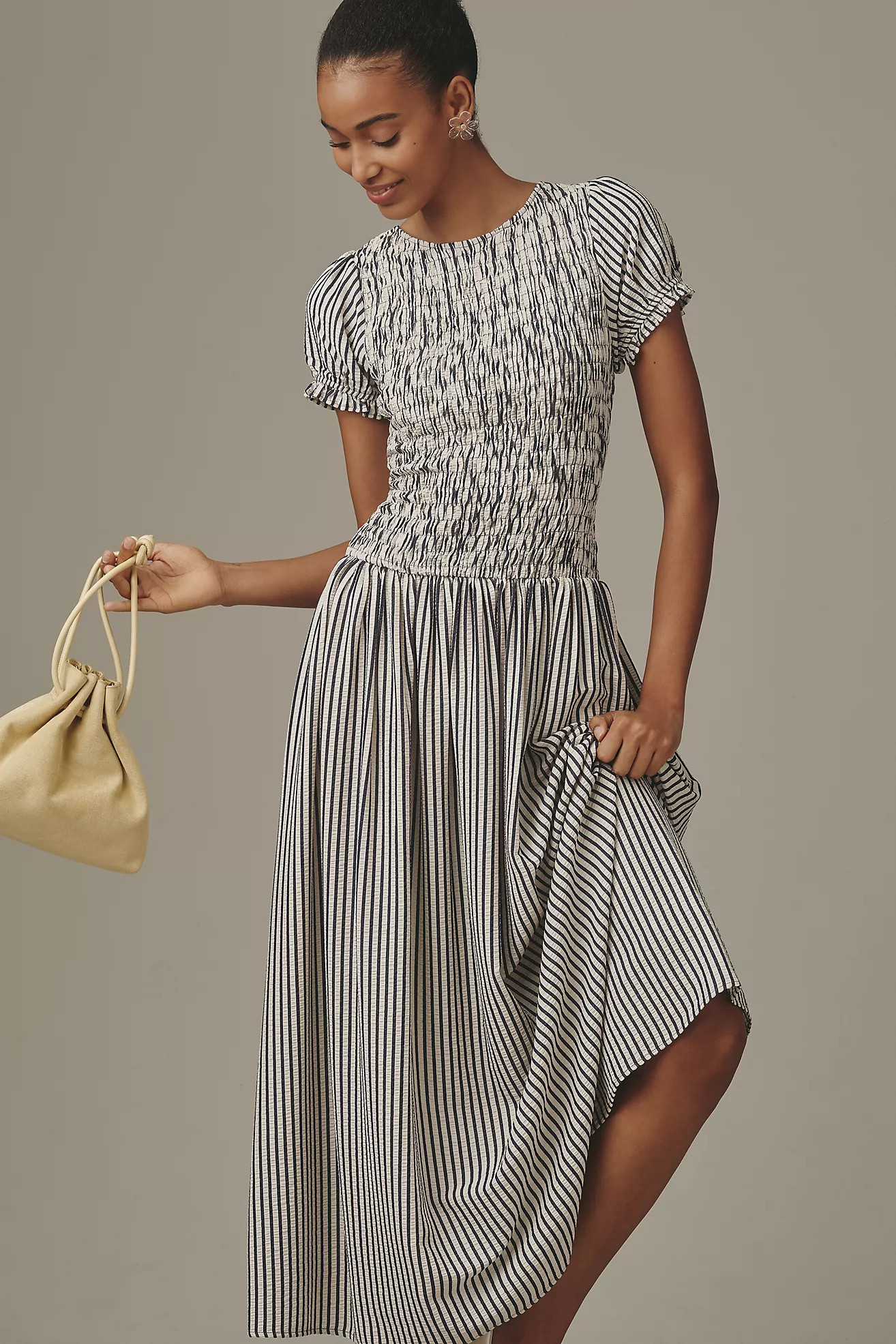 Maeve Smocked Short Sleeve Maxi Dress | Anthropologie (US)