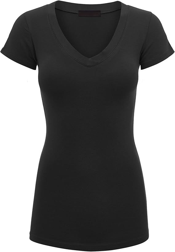 Lock and Love Women's Basic Slim Fitted Short Sleeve Casual V Neck Cotton T Shirt | Amazon (US)