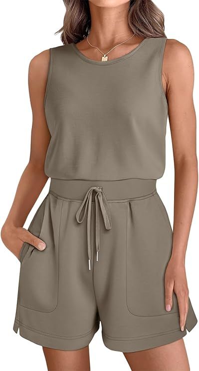 AUTOMET Womens Rompers Summer Casual Outfits 2024 Sleeveless Shorts Jumpsuits Clothing With Pocke... | Amazon (US)