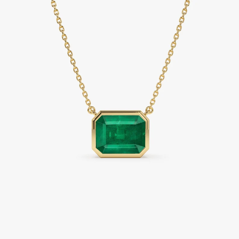Natural Emerald Necklace 1.50 2.20 Ctw, 14k Gold Octagon Cut Emerald Necklace, Emerald Cut Neckla... | Etsy (US)