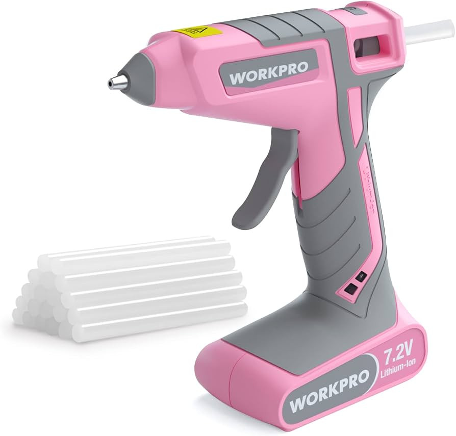 WORKPRO Pink Cordless Hot Melt Glue Gun with 20 Pcs Mini Glue Sticks     Fast Preheating, Recharg... | Amazon (US)