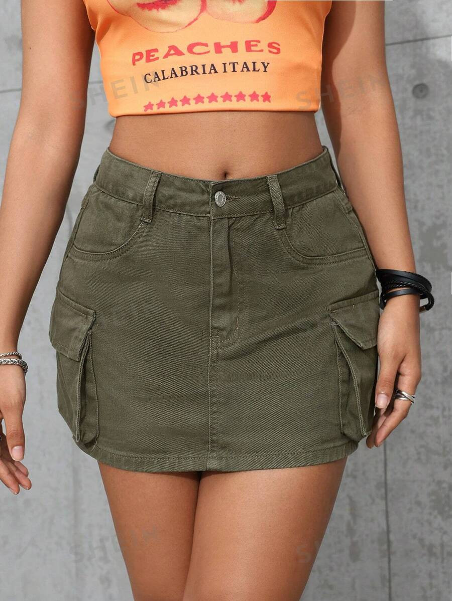 SHEIN PETITE Casual Washed Denim Mini Skirt | SHEIN