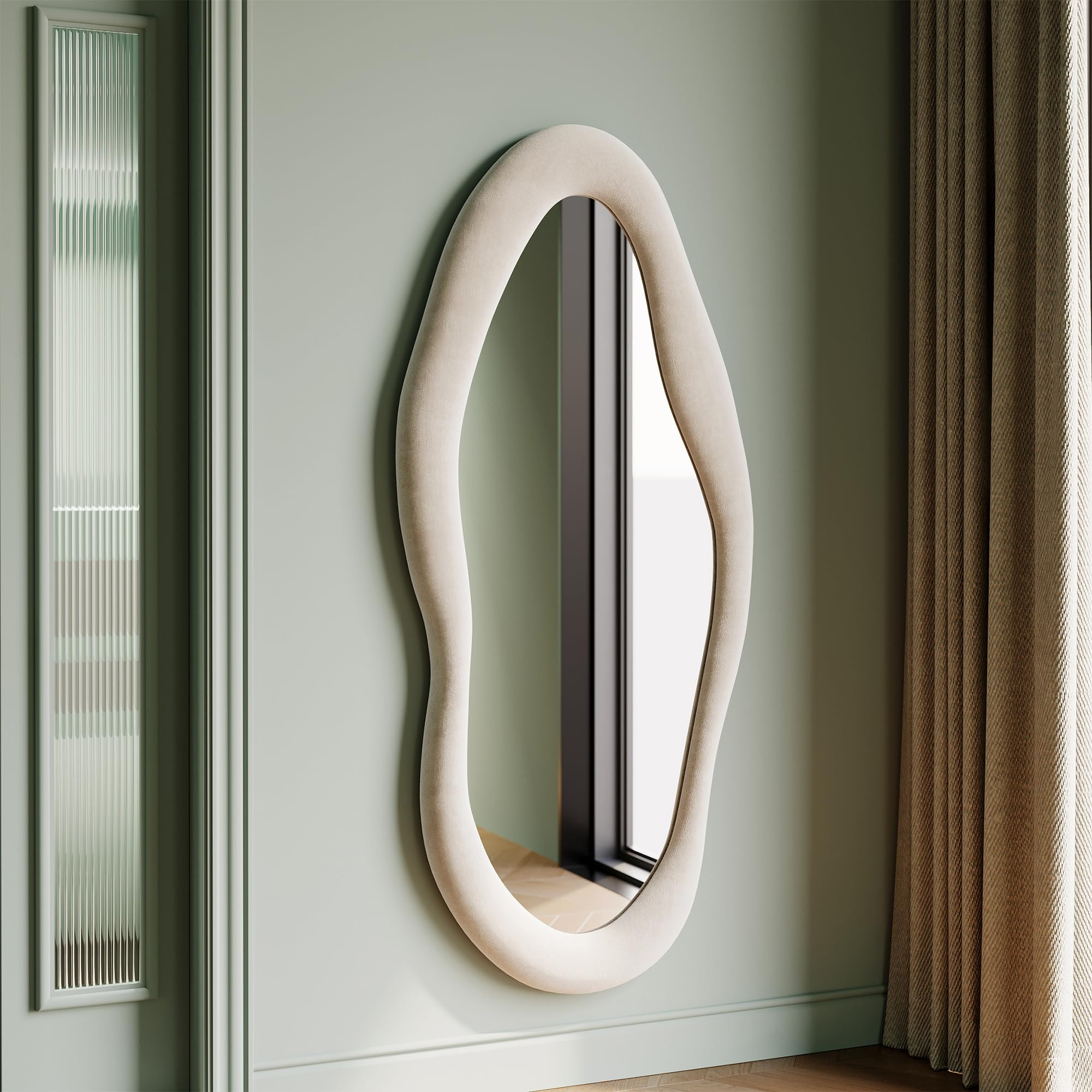 Honyee 55" x 24" Wall Mirror, Flannel Wrapped Wooden Frame Wavy Mirror, Irregular Mirror Hanging ... | Amazon (US)